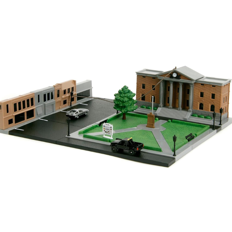 Jada Back to the Future Hill Valley Courthouse Nano Scene Diorama with 2 Nano Die-Cast Cars