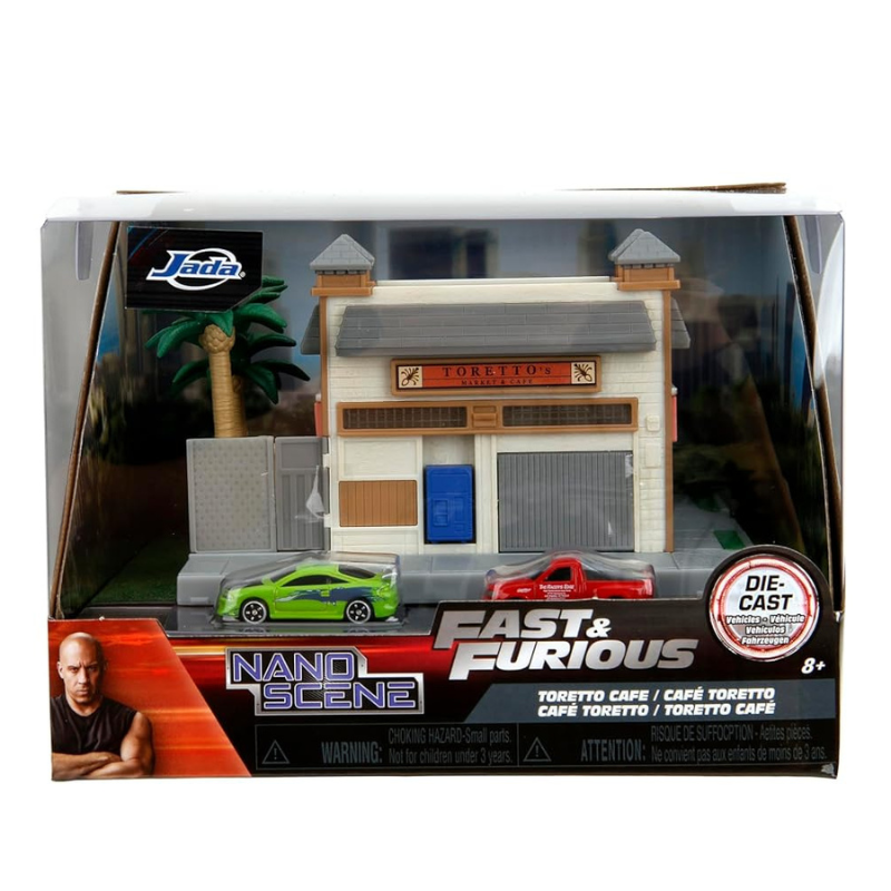 Jada Fast & Furious Nano Scene Toretto's Market & Cafe Diorama with 2 Nano Die-Cast Cars