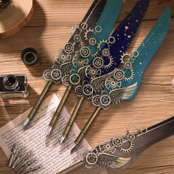 Feather Pen Set of 8 - With Ink, Penholder and Nib - (Select From Drop Down Menu)