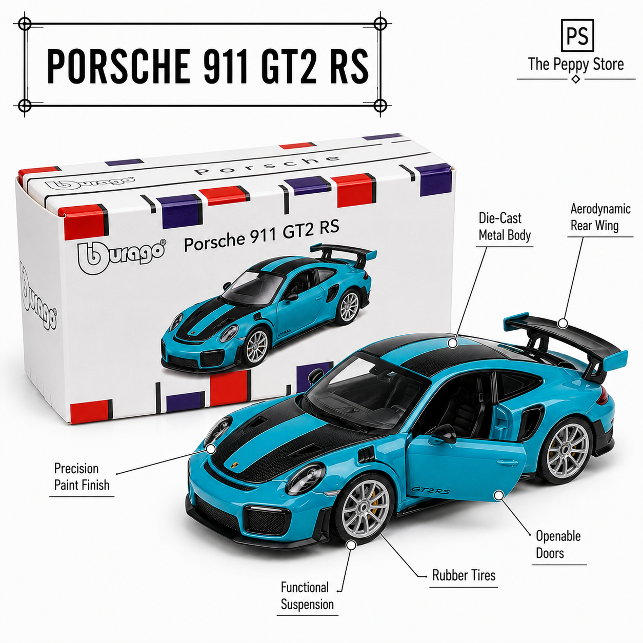 Official Bburago Porsche 911 GT2 RS - 1 : 64 Diecast Scale Model