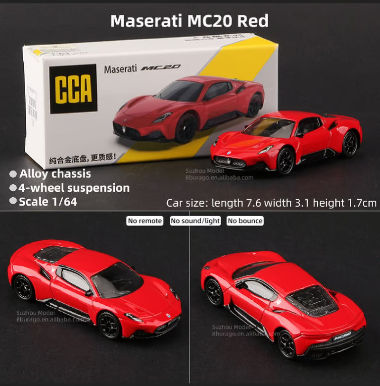 Scale 1 : 64 CCA Maserati MC20 : Red Diecast Metal Model Car