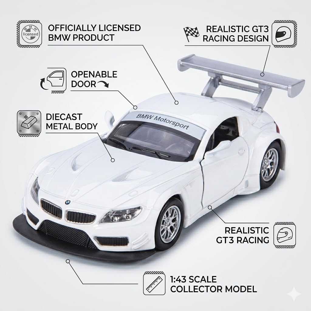 MSZ Imported BMW Z4 GT3 1:43 Scale Diecast Metal Car Model