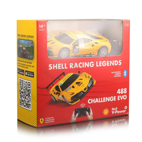Bburago Ferrari Shell Racing Legends 488 CHALLENGE EVO 1:41 Scale Bluetooth Remote Control Car – Smartphone Controlled