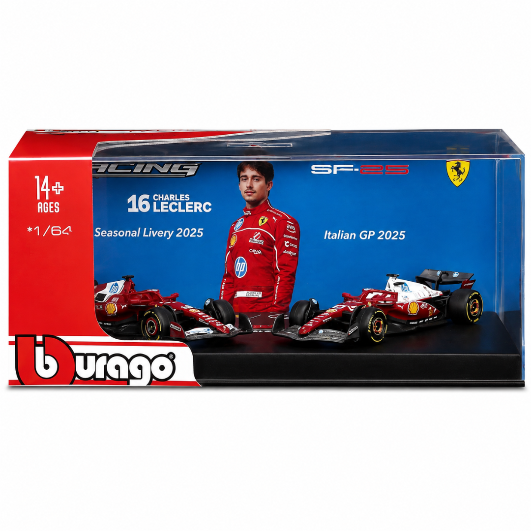 Bburago 2025 Ferrari SF-25 Charles Leclerc Twin Pack Formula 1 Die-Cast Model Cars 1:64 Scale (Preorder Ships 1st week of September)