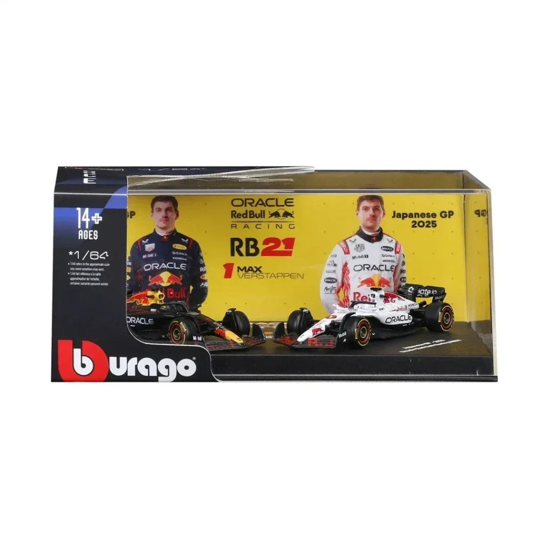 Bburago 2025 Red Bull Racing F1 RB21 Twin Pack Max Verstappen Die-Cast Model Cars 1:64 Scale