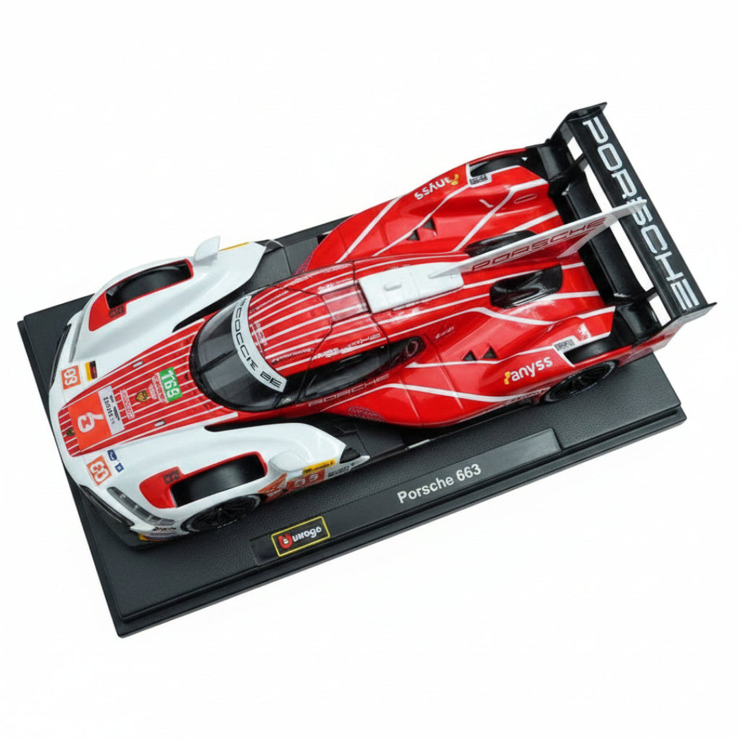 Bburago Porsche 963 #6 1:24 Scale Die-Cast Model Car | Porsche Racing Collectible with Display Base