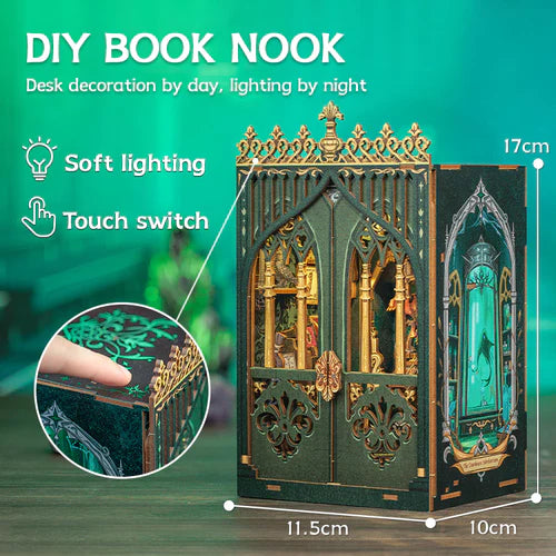 3D Wooden DIY Book Nook Quiet Herbarium Miniature Kit for Bookshelf Decor with LED Ligh