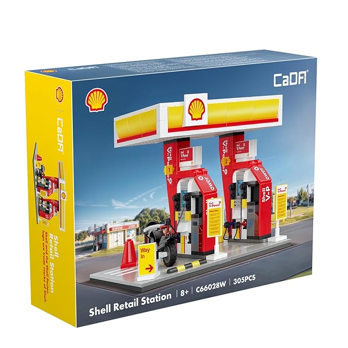 CaDA Shell Retail Station Building Block Set (305 Pcs) – Detailed Gas Station Model Kit