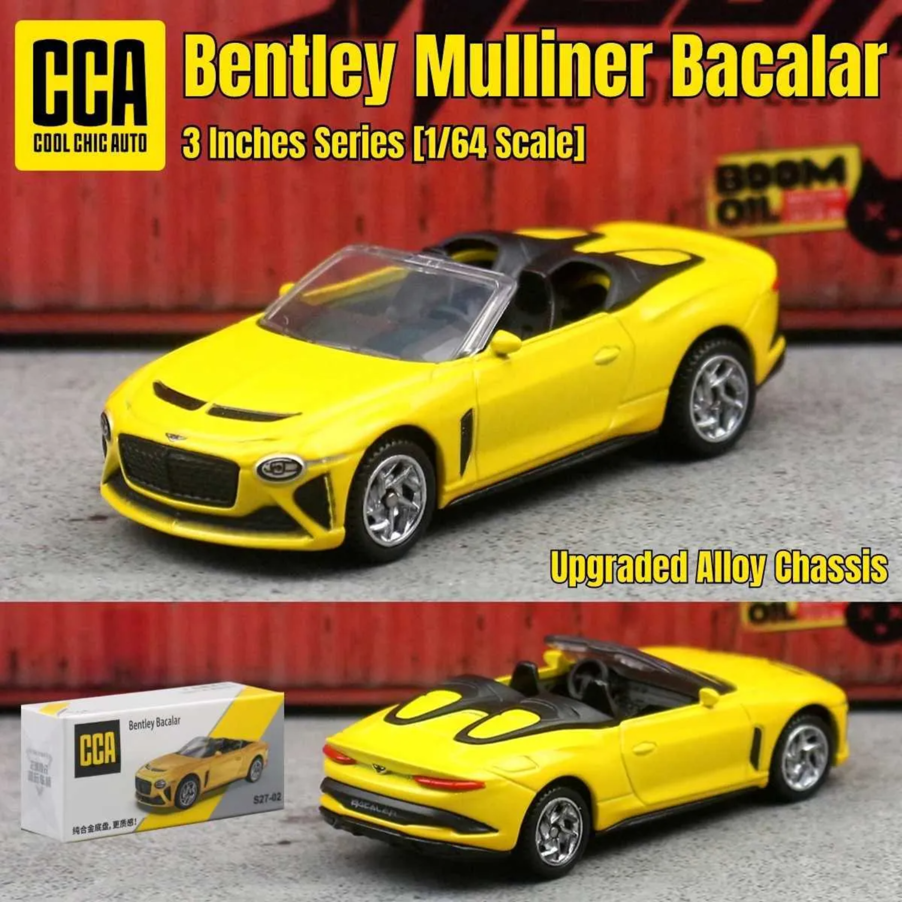 CCA Bentley Bacalar 1:64 Scale Die-Cast Model Car – Yellow S27-02