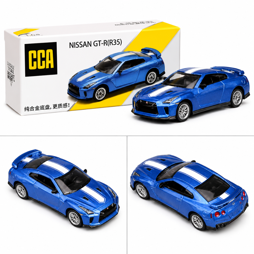 CCA Nissan GT-R R35 Blue & White 1:64 Diecast Model Car S03-01