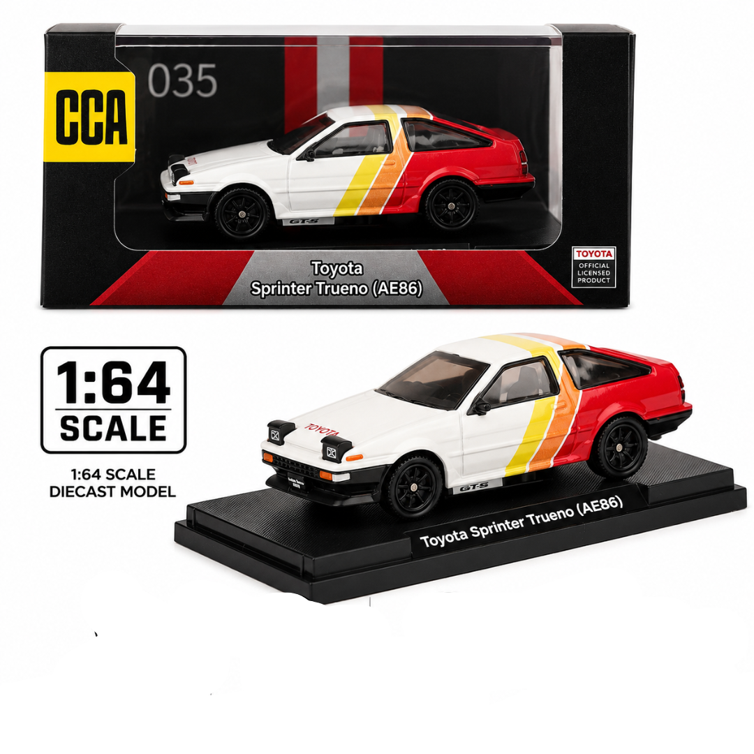 CCA Toyota Sprinter Trueno AE86 White Red Yellow 1:64 Diecast Model Car 035