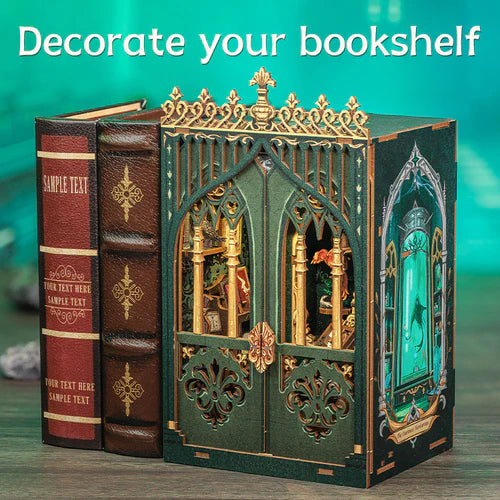 3D Wooden DIY Book Nook Quiet Herbarium Miniature Kit for Bookshelf Decor with LED Ligh
