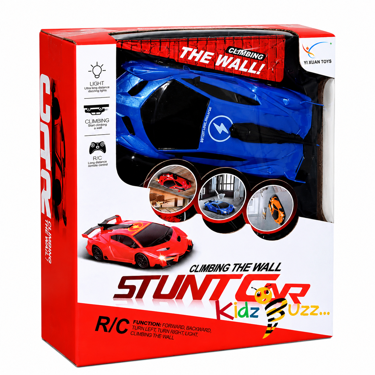 Wall Climbing RC Stunt Car with Remote Control, LED Lights, Rechargeable Toy Car for Kids(Blue)