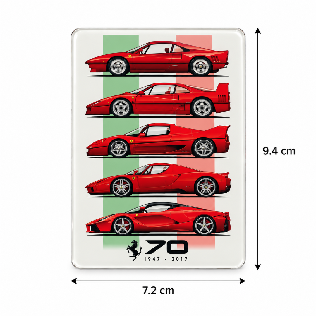 Ferrari 70 Years Fridge Car Magnet – Classic Ferrari Cars 7.2 × 9.4 cm Decorative Magnet