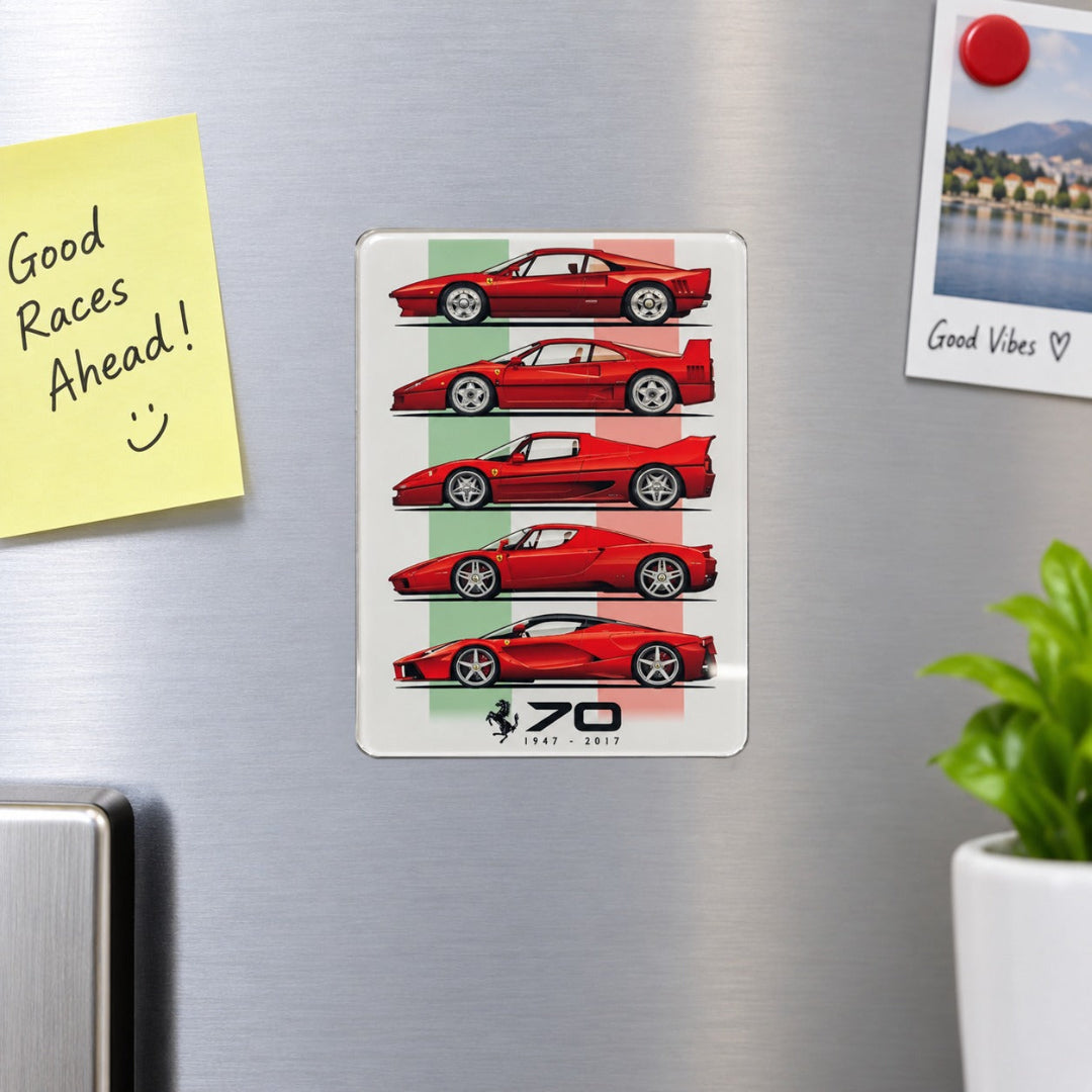 Ferrari 70 Years Fridge Car Magnet – Classic Ferrari Cars 7.2 × 9.4 cm Decorative Magnet