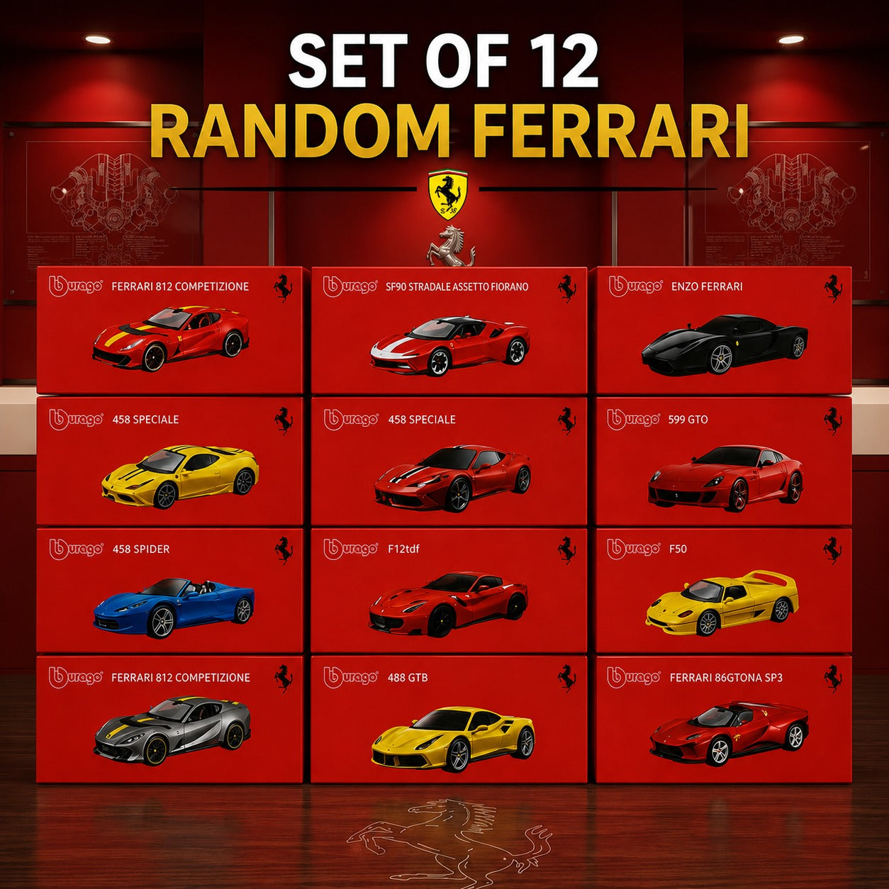 Ferrari Official bburago 1:64 Scale Model Cars ( Any 12 Random Car)