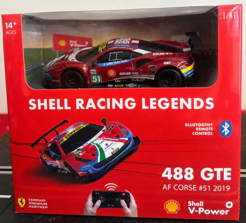 Bburago Ferrari Shell Racing Legends Ferrari 488 GTE 1:41 Scale Bluetooth Remote Control Car – Smartphone Controlled