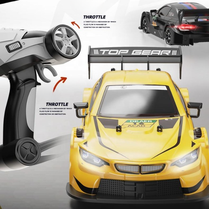 Whoosh DC Future Mega 9 Collection Super-Drift 1:16 Scale 2.4Ghz 4WD High Speed RTR Racing Car 30KM/H with Led Lights, Remote Control , Batteries and Drift Tire - Yellow