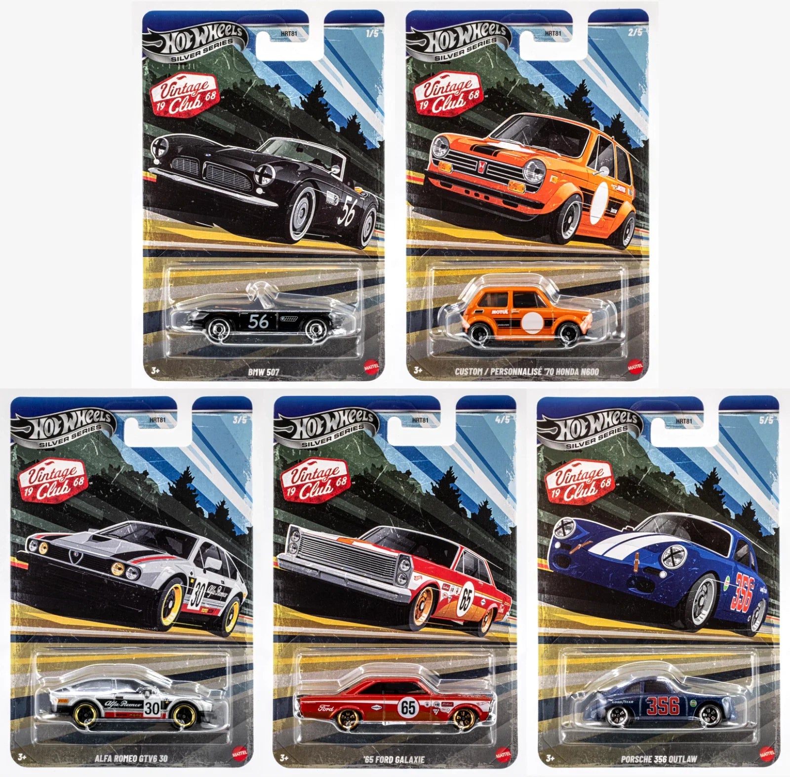 Hot Wheels 2026 Vintage Club Grand Prix Silver Celebration Series 1:64 Scale – Set of 5 Cars