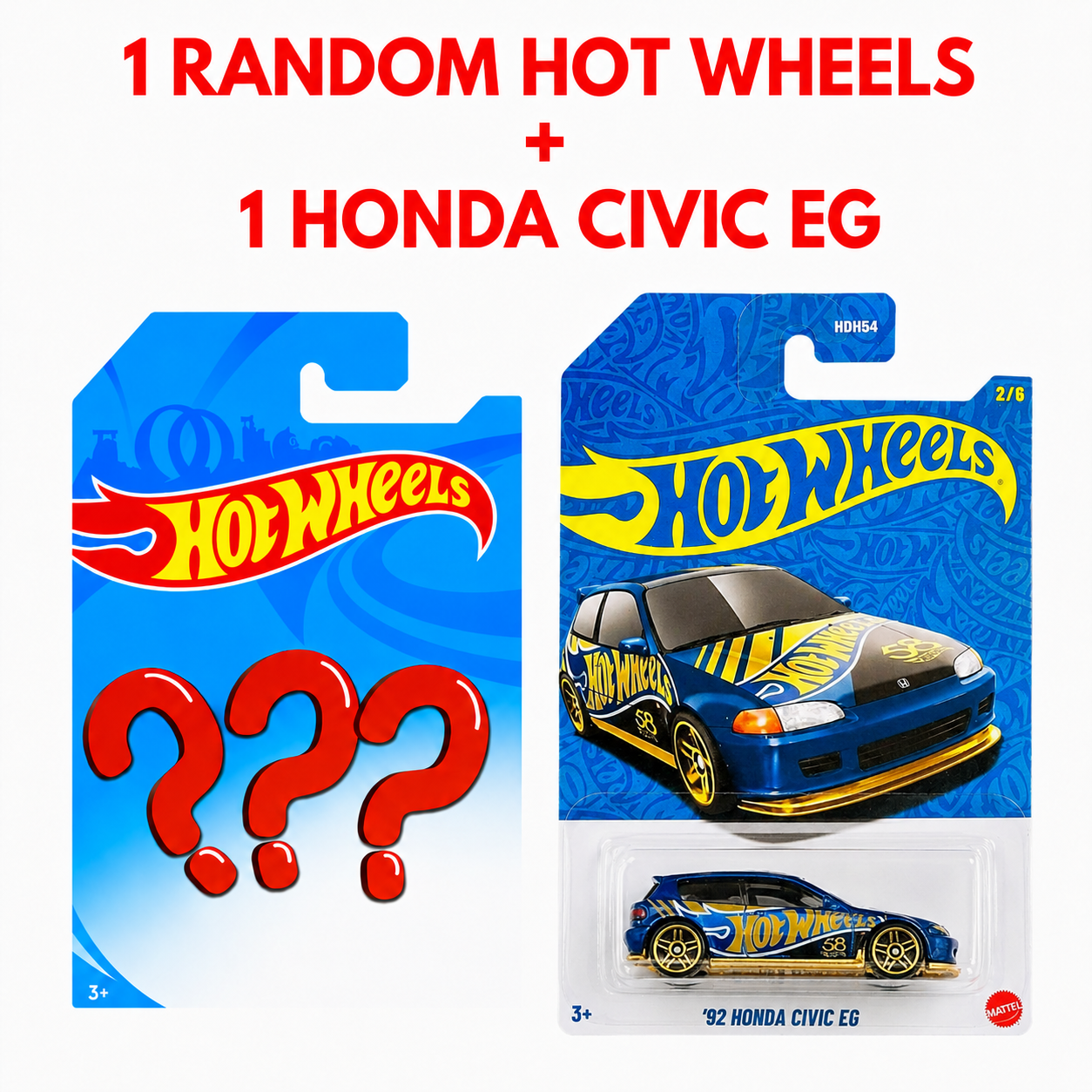 Hot Wheels ’92 Honda Civic EG + 1 Random Hot Wheels Car Combo Pack | JDM Die-Cast Collectible Set