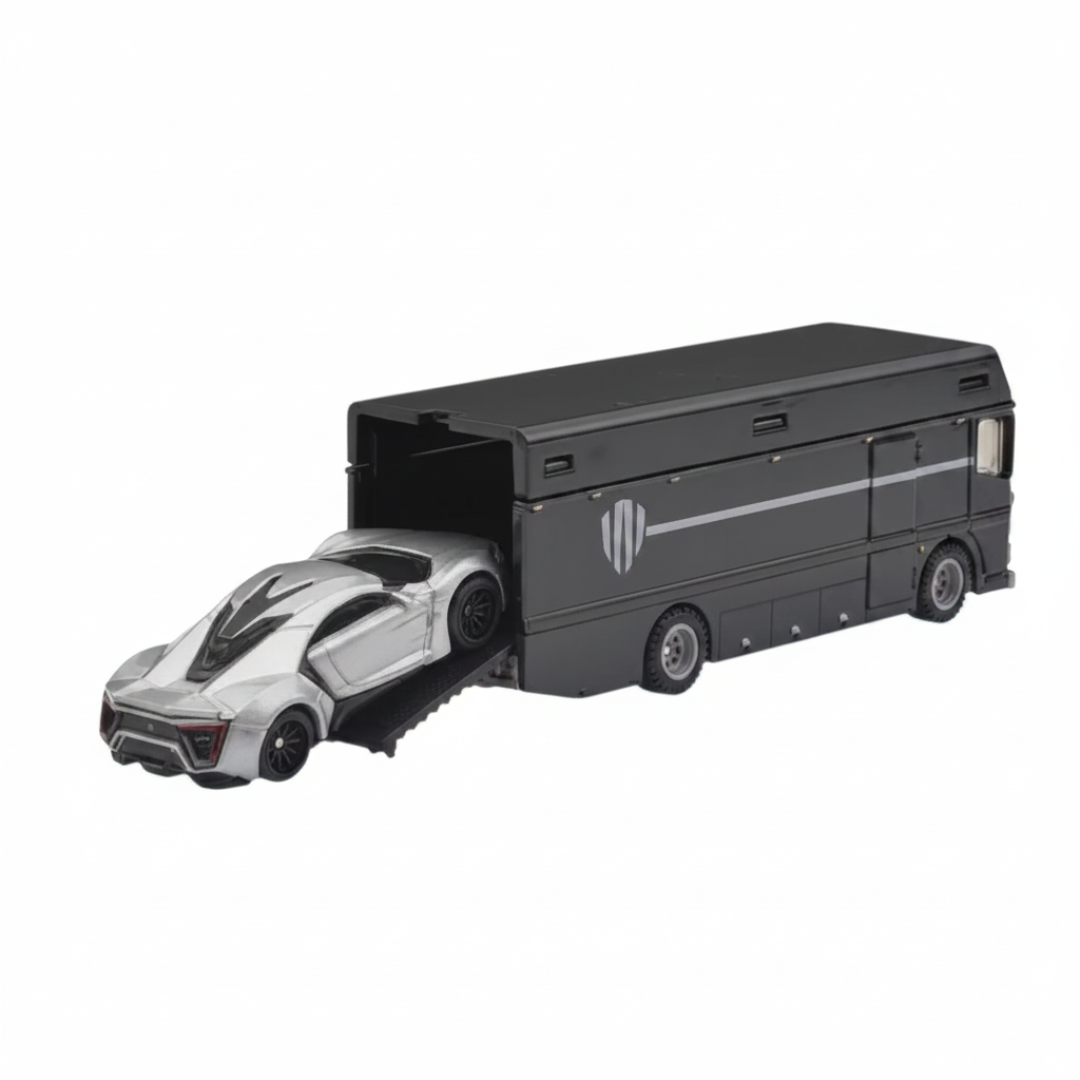 Hot Wheels Premium Imported Lykan Hypersport with Euro Hauler Transporter – Car Culture Team Transport 1:64 Scale Die-Cast Set