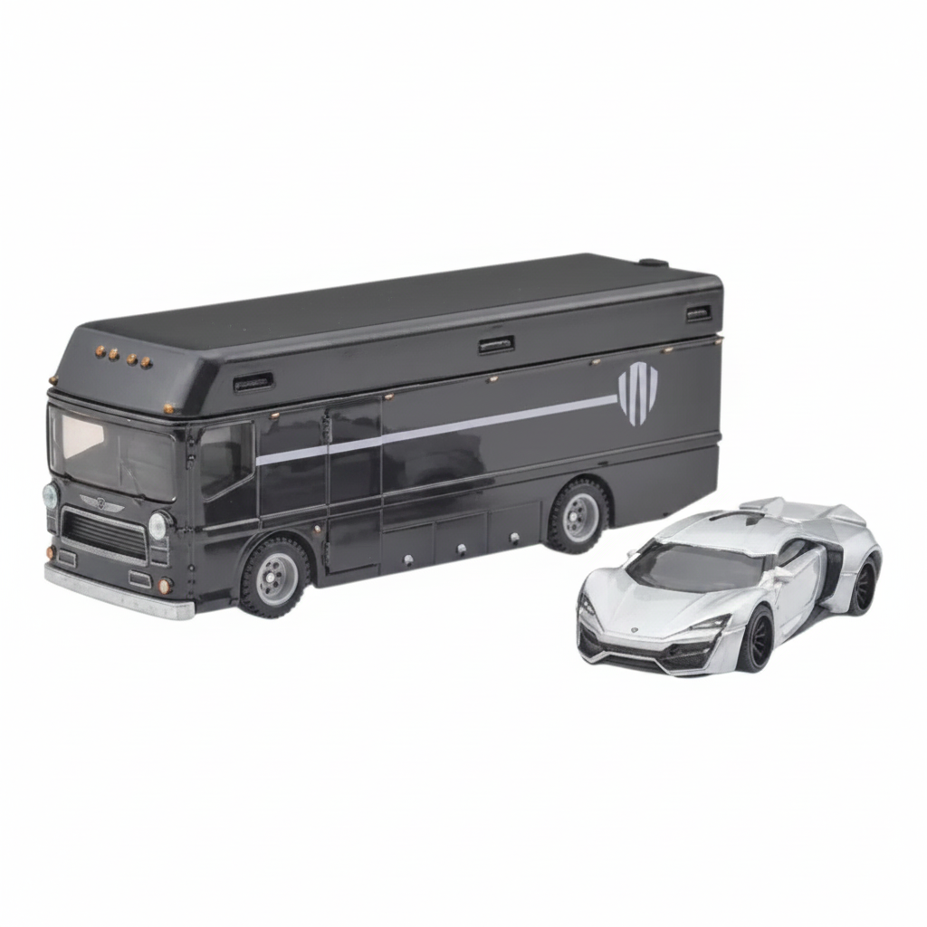 Hot Wheels Premium Imported Lykan Hypersport with Euro Hauler Transporter – Car Culture Team Transport 1:64 Scale Die-Cast Set