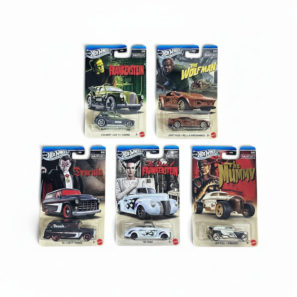 Hot Wheels Silver Series Universal Monsters Complete Set of 5 | 1:64 Die-Cast Collectible Cars | Mattel Premium Collection