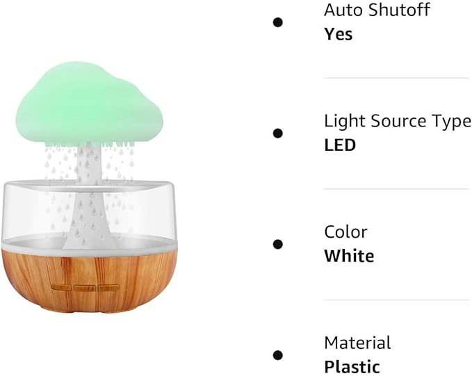 Rain Cloud Humidifier With Multicolor LED Lamp With Raindrop Sound - USB Chargeable
