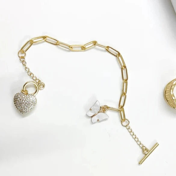 Iced Out Heart Link Bracelet