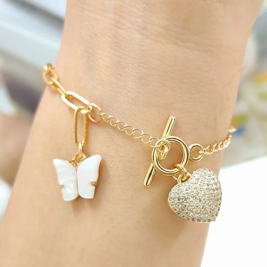 Iced Out Heart Link Bracelet