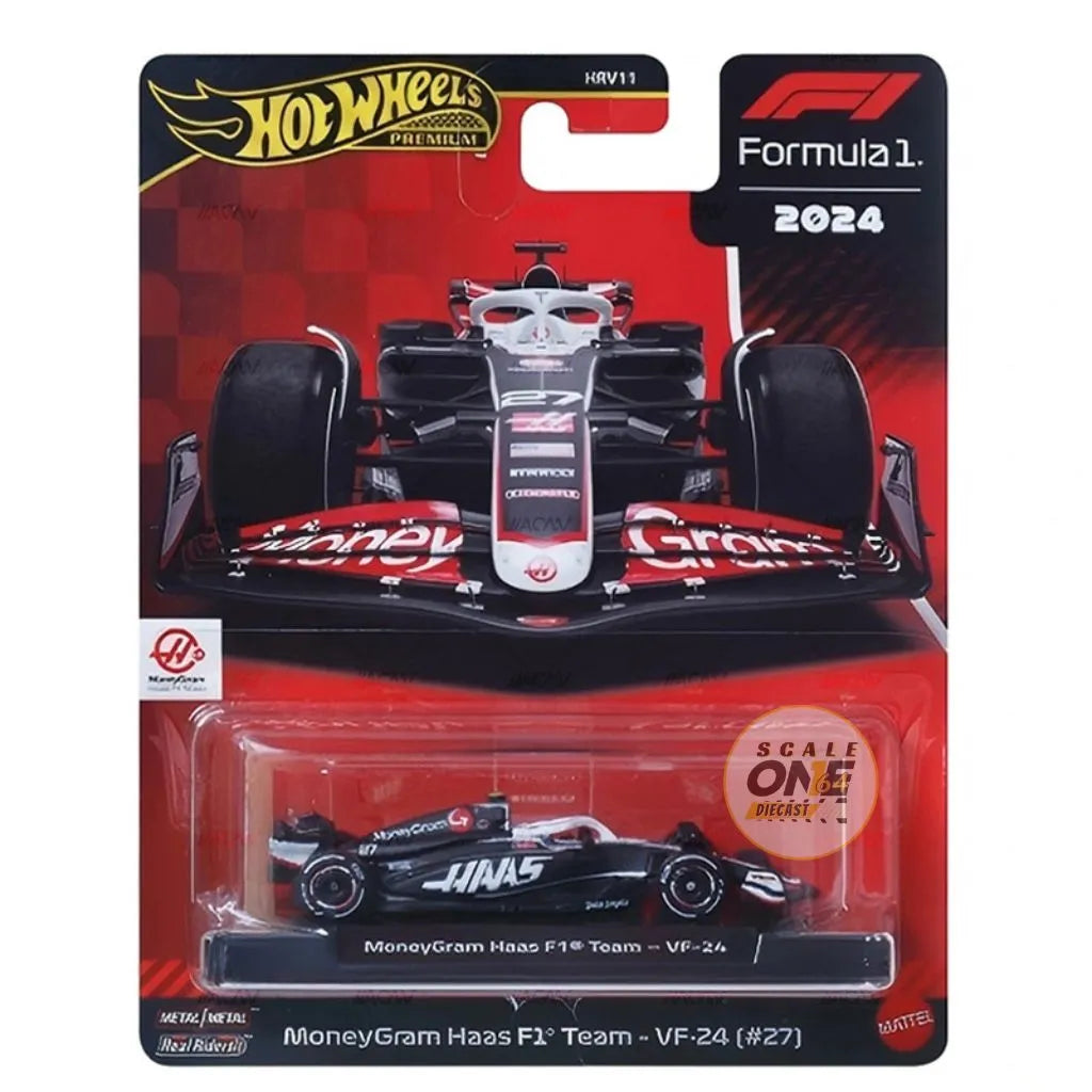 Hot Wheels Scale 1:64 Imported Premium Formula F1 2024 Diecast Model Cars - MoneyGram Haas F1 Team VF-24 Car #27