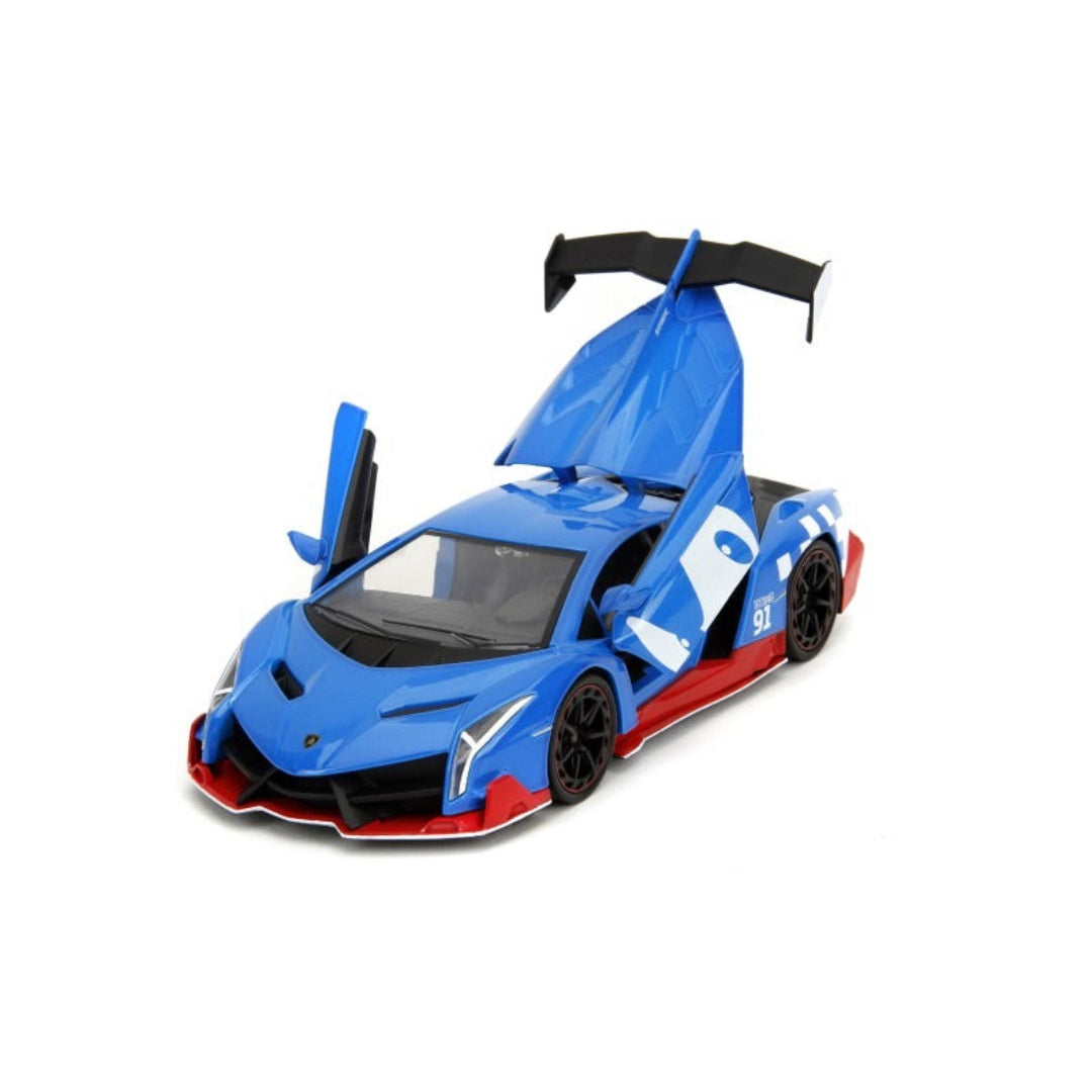 Jada Sonic Classic Lamborghini Veneno 1:24 Diecast Model Car with Sonic Figure – Blue & Red