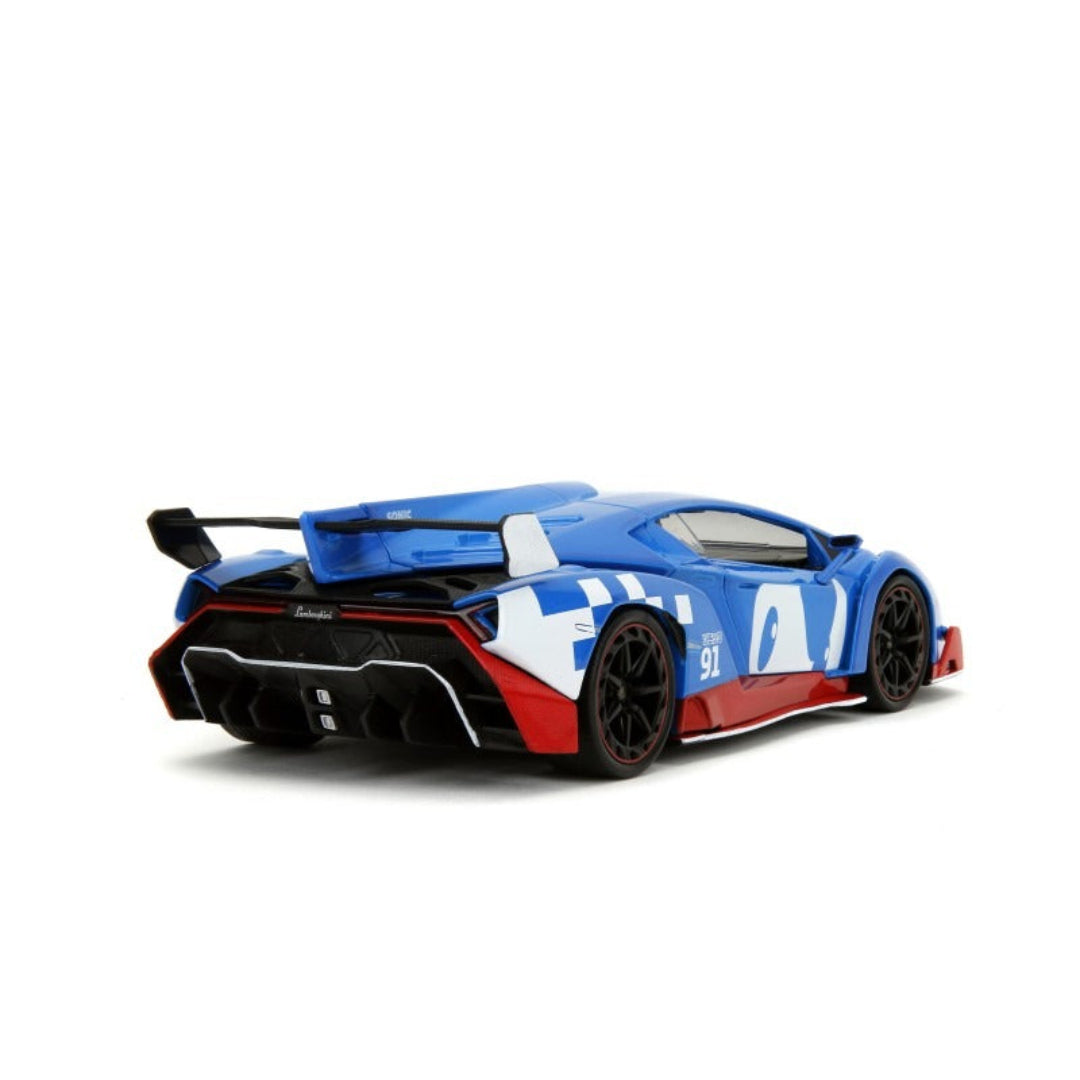 Jada Sonic Classic Lamborghini Veneno 1:24 Diecast Model Car with Sonic Figure – Blue & Red