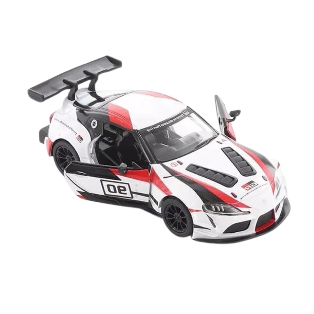 Kinsmart Toyota GR Supra Racing Diecast Model Car 1:36 – White & Red