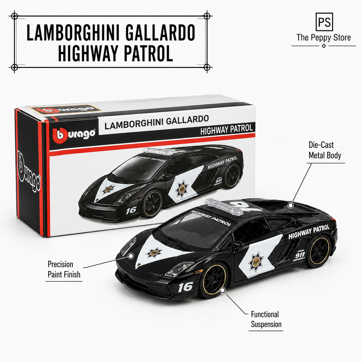Official Bburago 93 Lamborghini Gallardo Highway Patrol - 1 : 64 Diecast Scale Model
