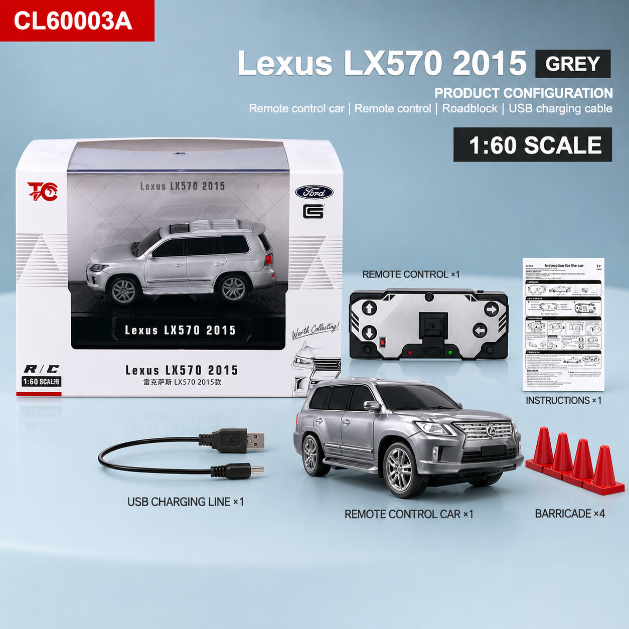Lexus LX570 2015 Remote Control Car – 1:60 Scale Die-Cast Model (Silver)