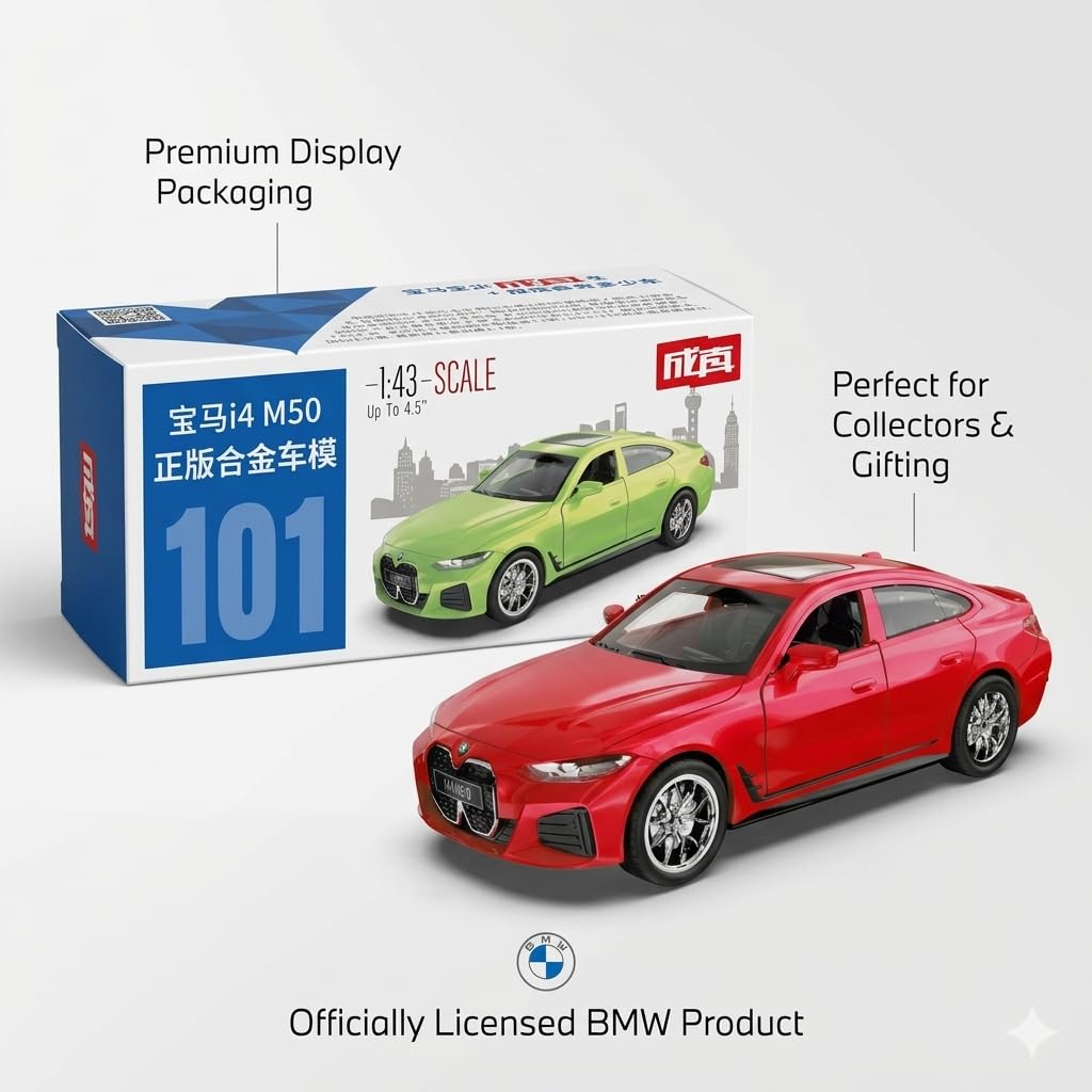 MSZ Imported BMW i4 M50 1:43 Scale Diecast Metal Car Model | Officially Licensed BMW