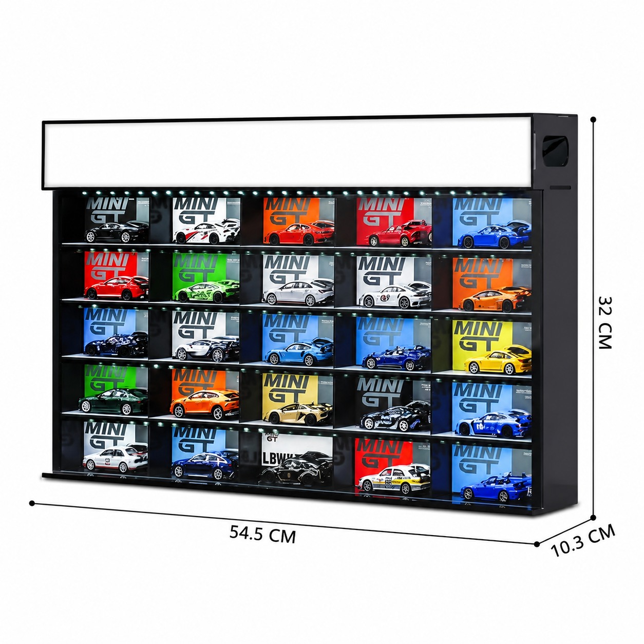 MINI GT Display Case with LED Light Box – 25 Slot Die-Cast Car Showcase