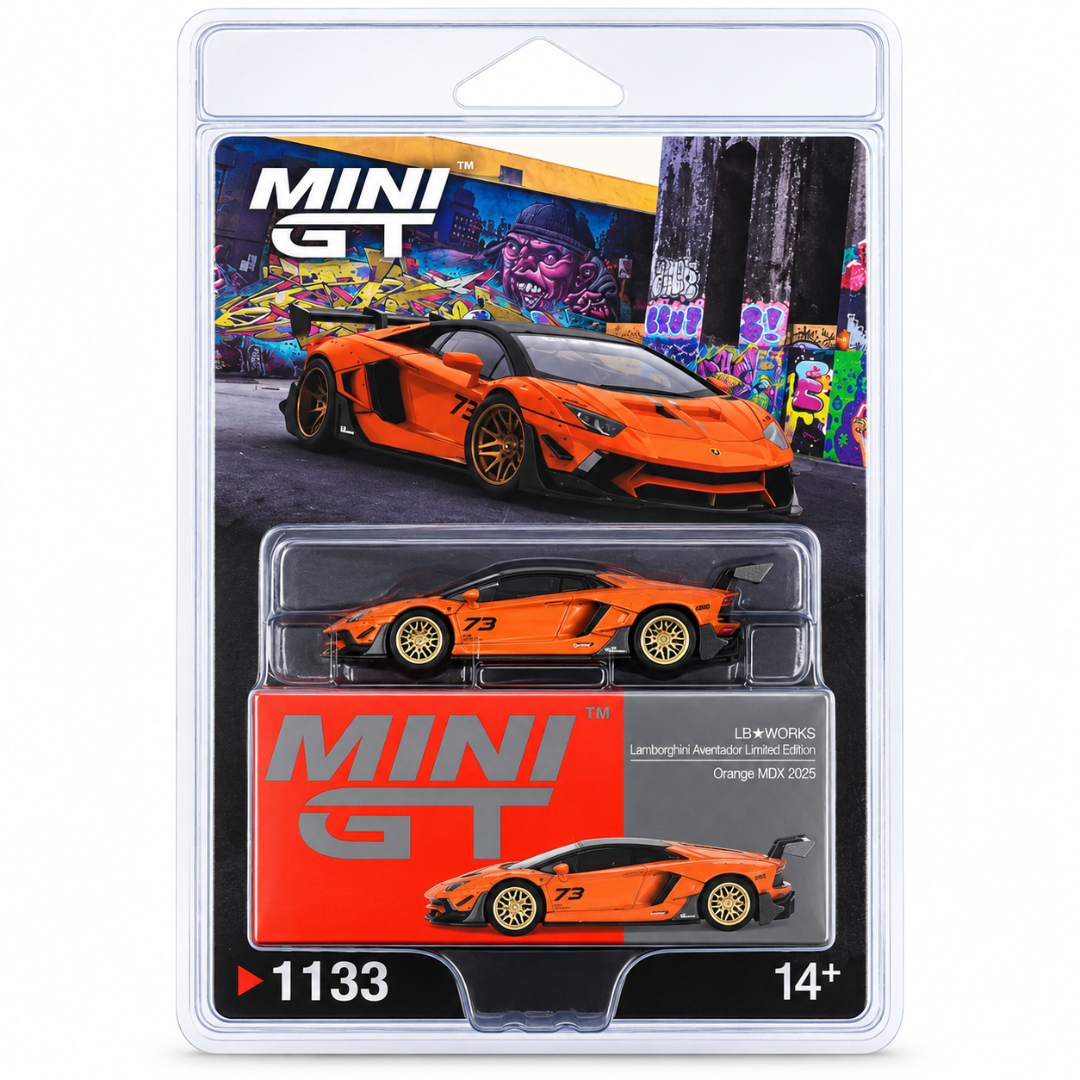 MINI GT Imported LBโ
WORKS Lamborghini Aventador Limited Edition Orange MDX 2025 1:64 Blister โ No. 1133