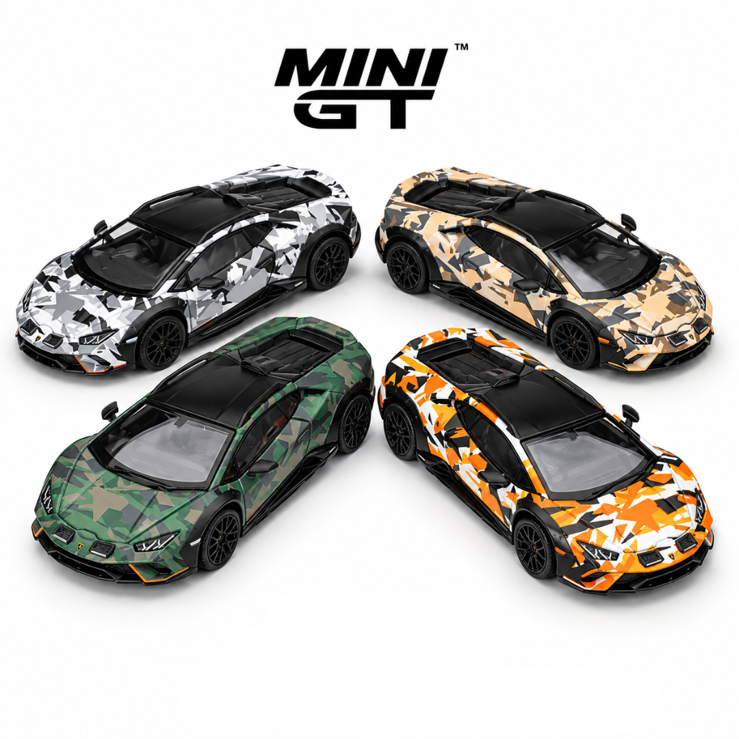 MINI GT Imported Lamborghini Huracán Sterrato All Terrain Camouflage Set of 4 1:64 Diecast Model Cars – MGTS0026