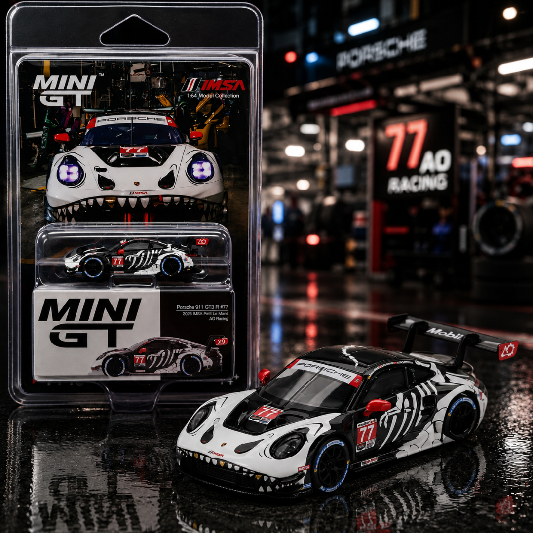 MINI GT Porsche 911 GT3 R #77 2025 IMSA Petit Le Mans AO Racing 1:64 Scale Die-Cast Model Car 1143