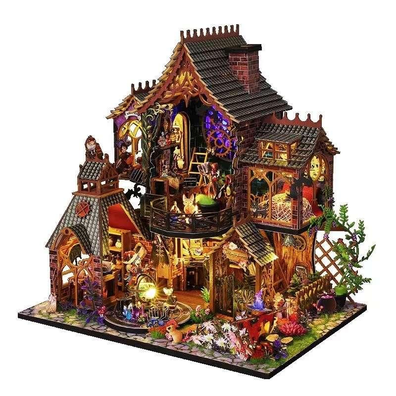 3D Wooden DIY Book Nook Magic Forest Miniature Kit for Bookshelf Decor with LED Light