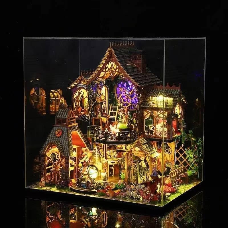 3D Wooden DIY Book Nook Magic Forest Miniature Kit for Bookshelf Decor with LED Light