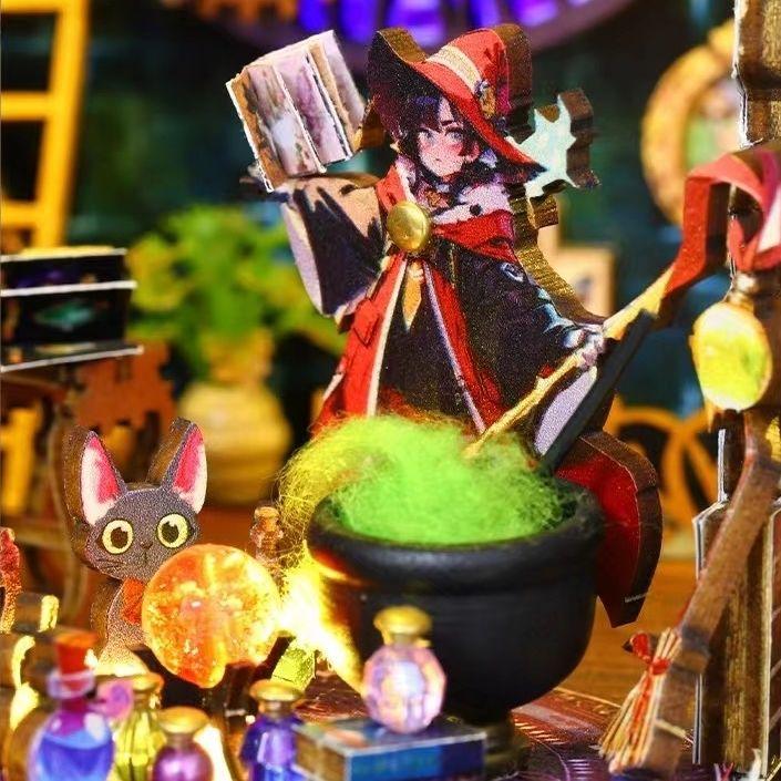 3D Wooden DIY Book Nook Magic Forest Miniature Kit for Bookshelf Decor with LED Light