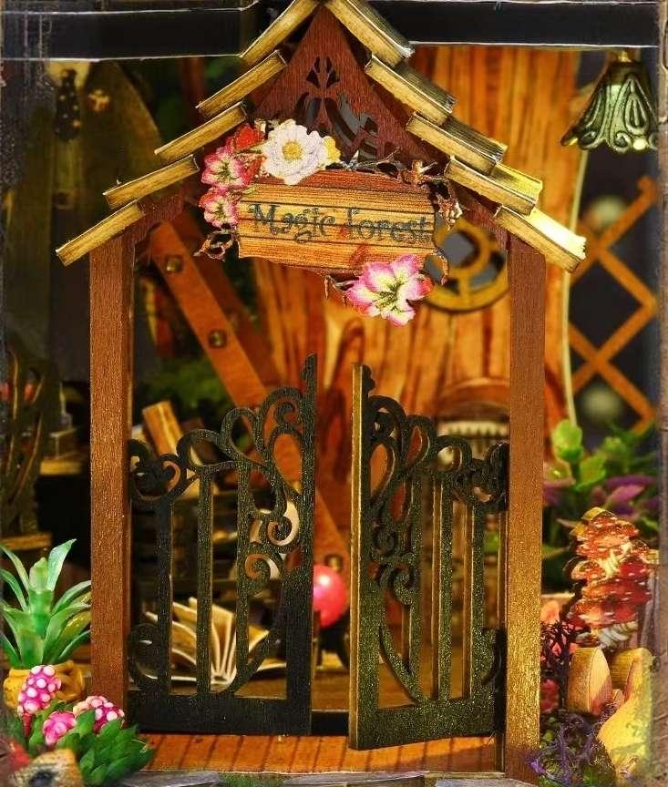 3D Wooden DIY Book Nook Magic Forest Miniature Kit for Bookshelf Decor with LED Light