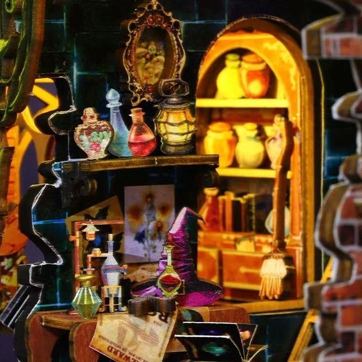 3D Wooden DIY Book Nook Magic Forest Miniature Kit for Bookshelf Decor with LED Light