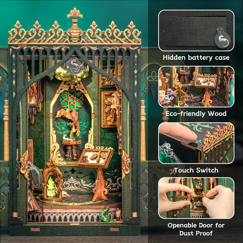 3D Wooden DIY Book Nook Quiet Herbarium Miniature Kit for Bookshelf Decor with LED Ligh