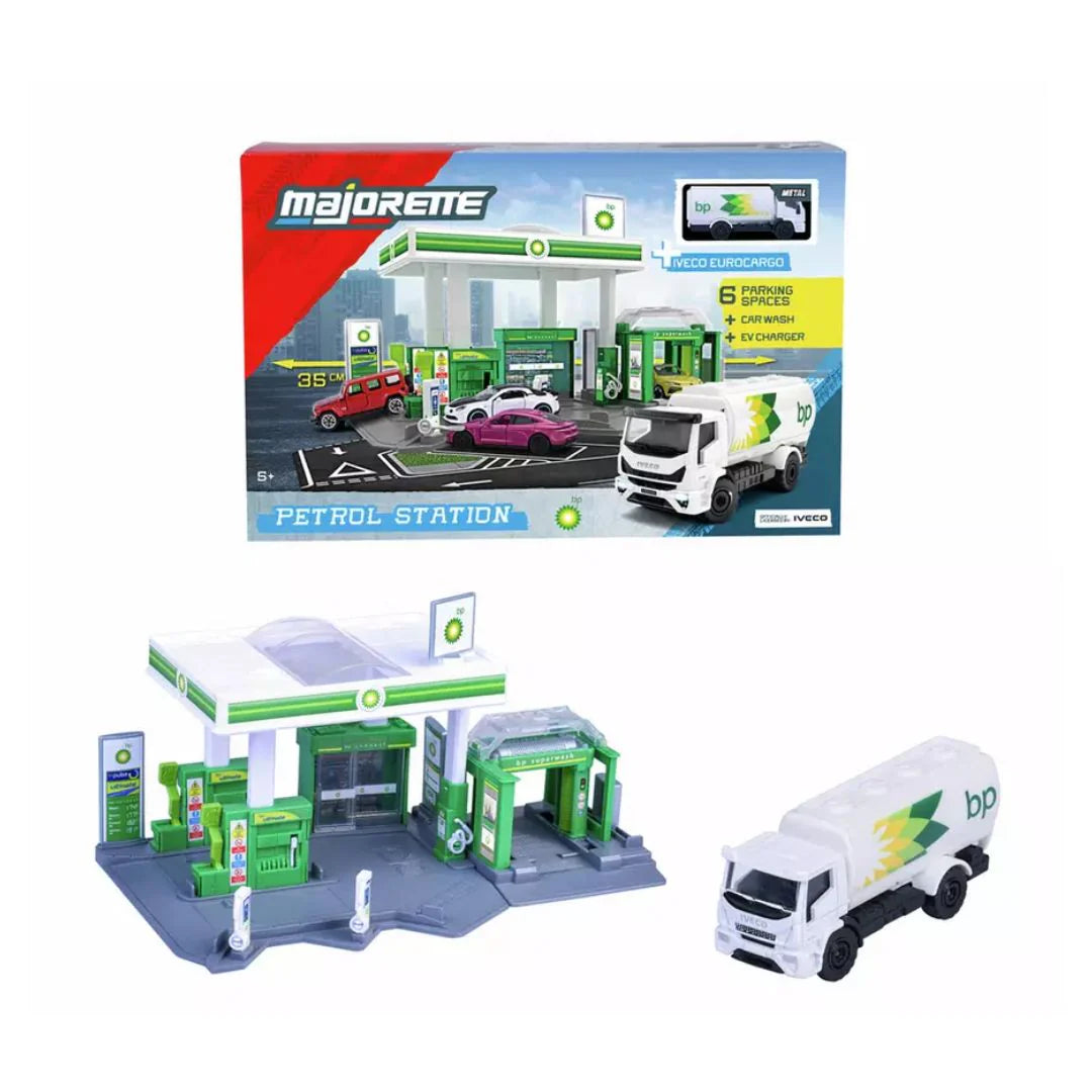 Majorette Petrol Station BP Playset - 6 Parking Spaces , Carwash and EV Charger Station