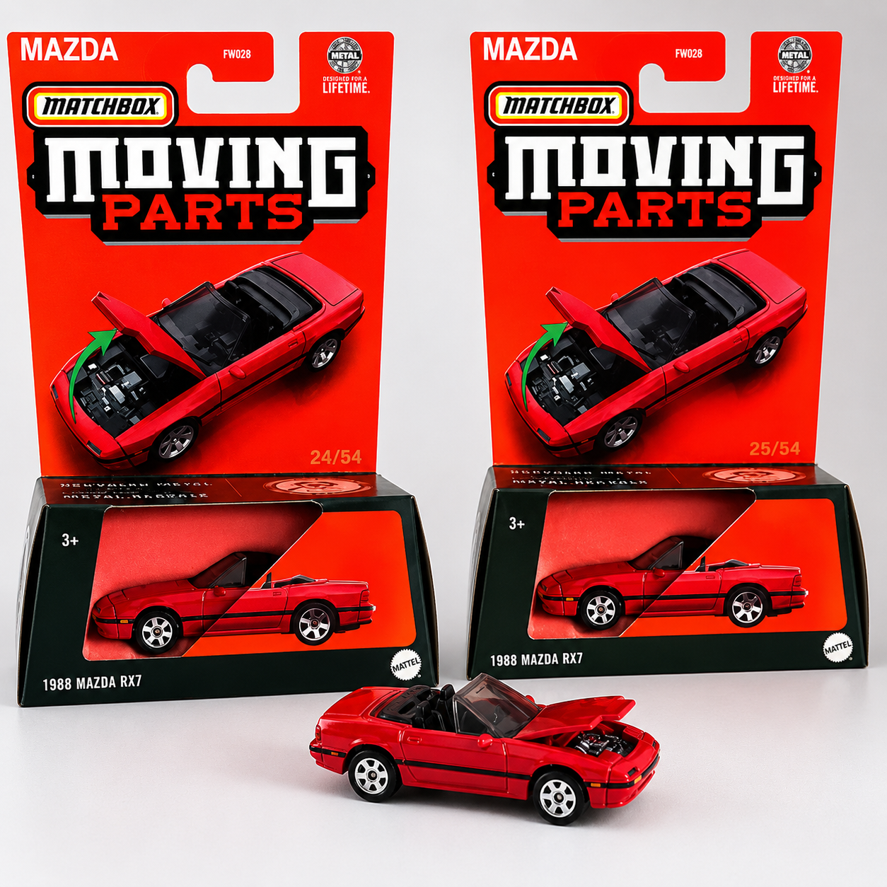 Matchbox Moving Parts 1988 Mazda RX-7 Die-Cast Car Model – Opening Hood Edition