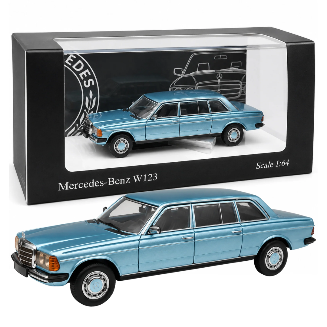 Mercedes-Benz W123 Blue 1:64 Scale Die-Cast Model Car – Classic Luxury Sedan